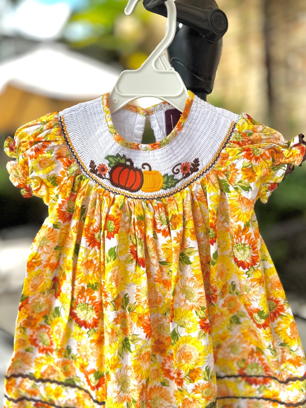 Girls Lil Cactus Fall Sunflower/Pumpkin Smocked Dress, 12-24M - Picture 5 of 10